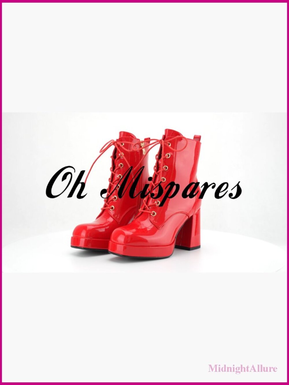 Women's Platform Ankle Boots Chunky Heel Lace Up Square Toe Patent Leather - Picture 7 of 7